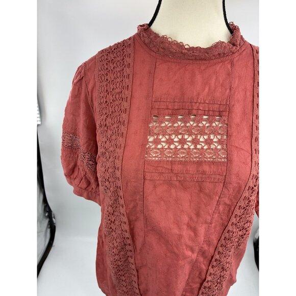 Universal Thread Womens Size M Red Embroidered Blouse Puff Sleeve Boho Peasant - Picture 2 of 7